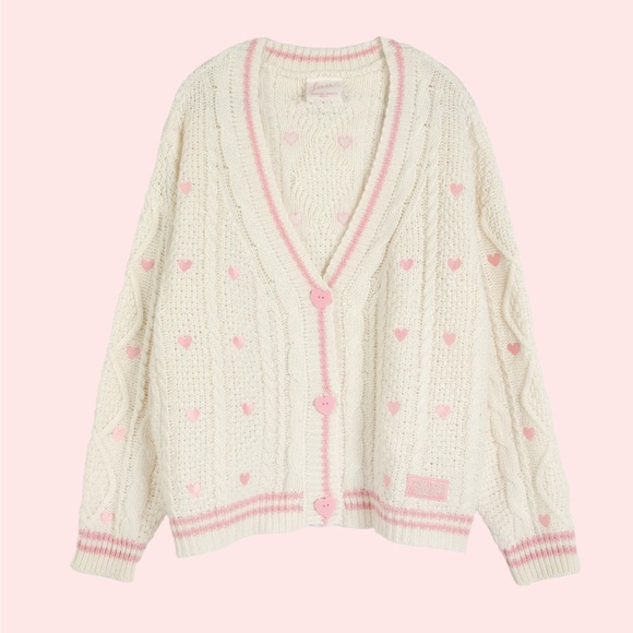 🆕 Taylor Swift Lover Album Cardigan - White with Pink Embroidered Hearts - Picture 1 of 16